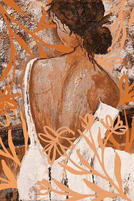 Canvas Een meisje in een witte jurk tussen de bloemen