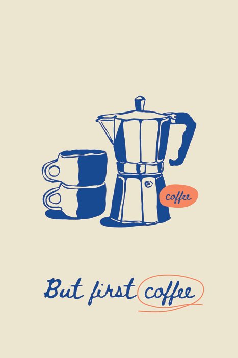 Canvas Een porseleinen kopje aromatische koffie en een koffiepot