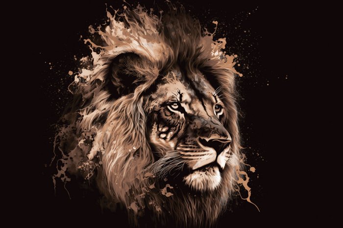 Canvas Een subtiel aquarelportret van een leeuw in warme bruintinten.