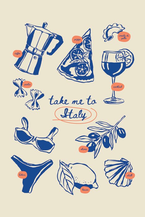 Canvas Traditionele Italiaanse smaken op tafel