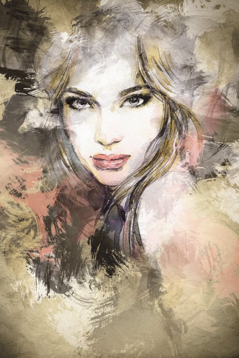 Canvas Een delicaat portret van een vrouw met donker haar