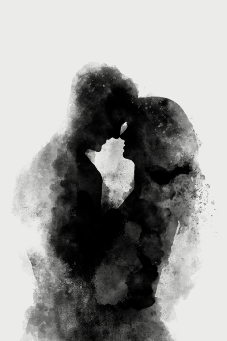 Poster Sensuele silhouetten in de inkt van de mist