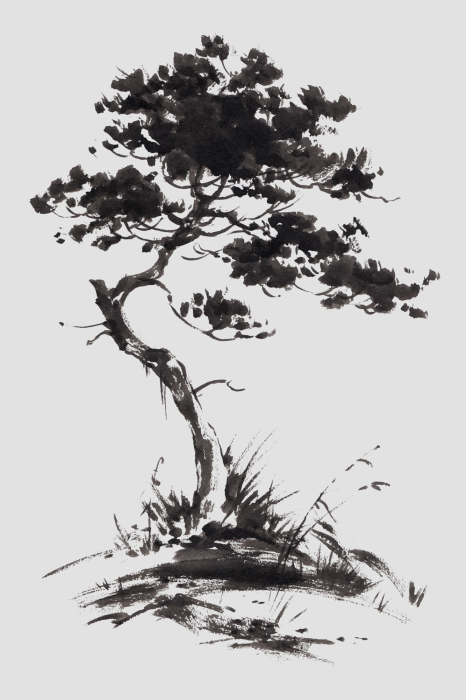 Poster Aquarelboom op een grijze achtergrond