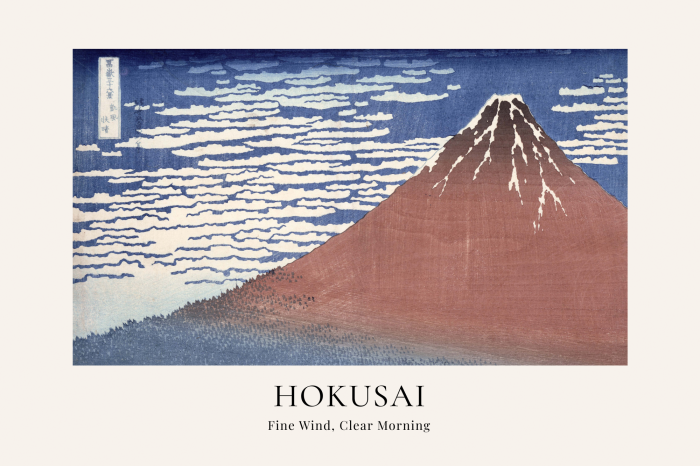 Poster Een vulkaan met een minimalistische Japanse stijl