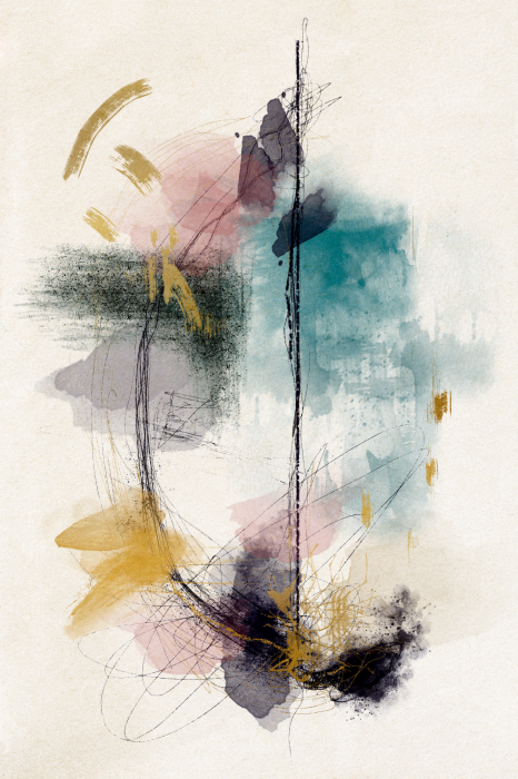 Poster Een delicate compositie van vlekken op een beige achtergrond