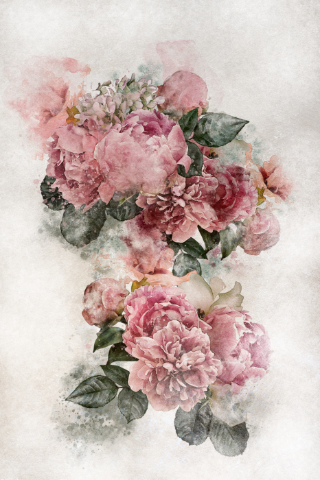 Poster Een schilderachtig boeket van roze pioenrozen