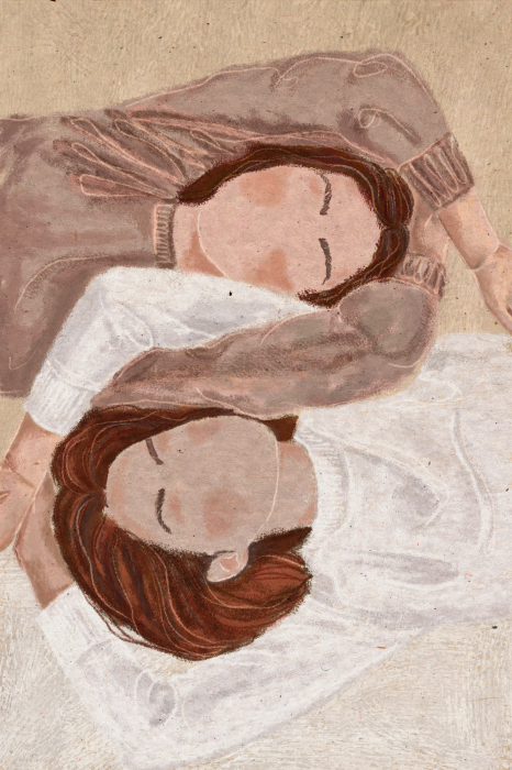 Poster Illustratie van vriendschap tussen twee vrouwen in pasteltinten