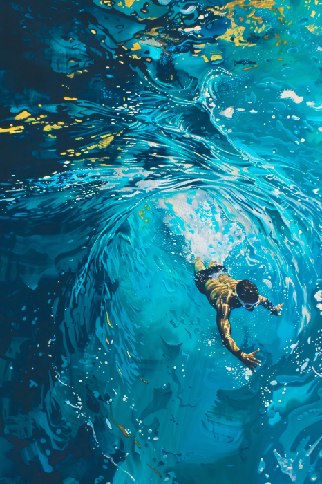 Poster Een man die in een zwembad zwemt