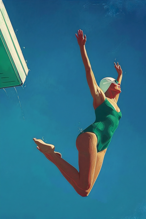 Poster Een zwemmer die in het water springt