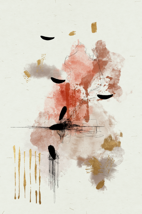 Poster Een delicate compositie van vlekken en gouden accenten