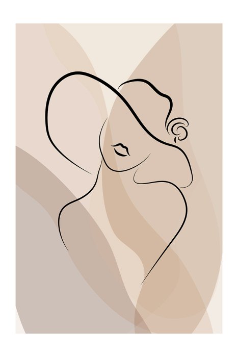 Poster Een subtiele lineaire schets van het silhouet van een vrouw met een hoed.
