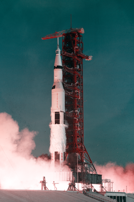 Poster Raketlancering met grote rook