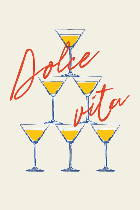 Poster Een toren van glazen met drankjes tegen een achtergrond van artistieke inscripties