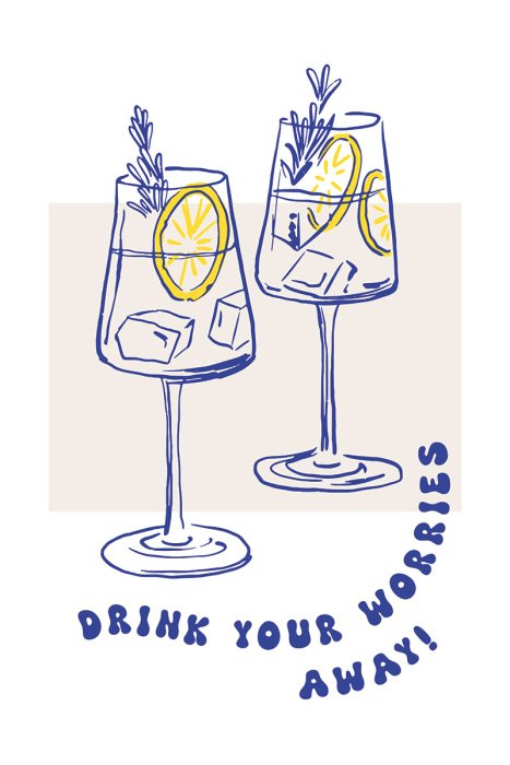 Poster Lijntekeningen van verfrissende drankjes met citroen en ijs