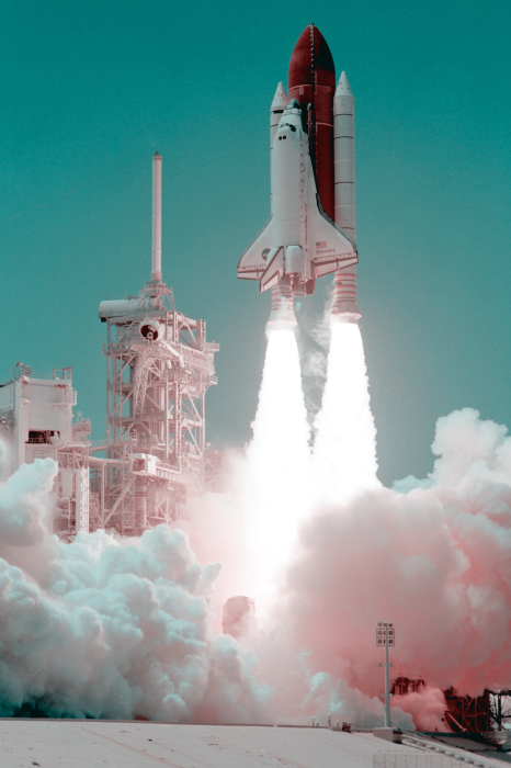 Poster Space Shuttle gelanceerd in een rookwolk