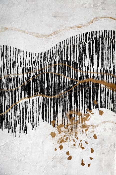 Poster Een compositie met lijnen en gouden versieringen