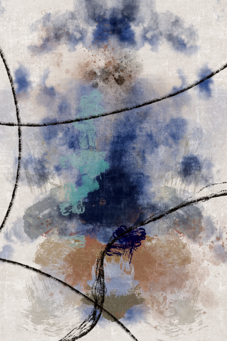 Poster Waterverfvlekken met zwarte lijnen