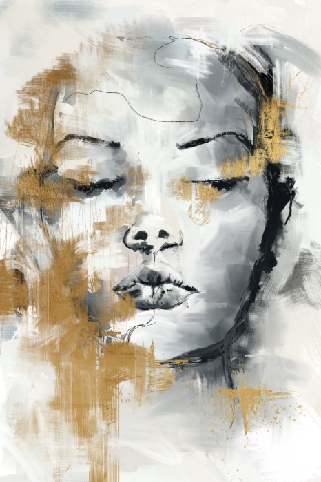 Poster Grijze aquarel van een vrouw met gouden versieringen