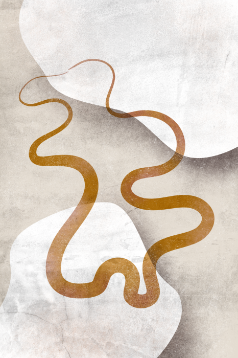 Poster Een abstracte gouden lijn die zich over een lichte achtergrond slingert.