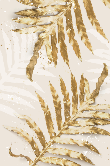 Poster Illustratie van delicate varens in een gouden palet