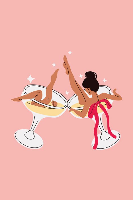 Poster Dansende vrouw met een glas champagne