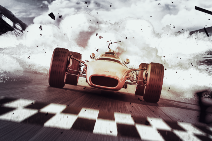 Poster Een dynamische sportwagen in beweging