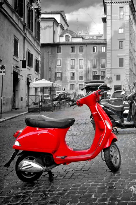 Poster Vintage scooter op een monochrome achtergrond