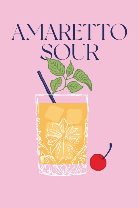 Poster Schets van een luxe cocktail met een kers en tekstdetails