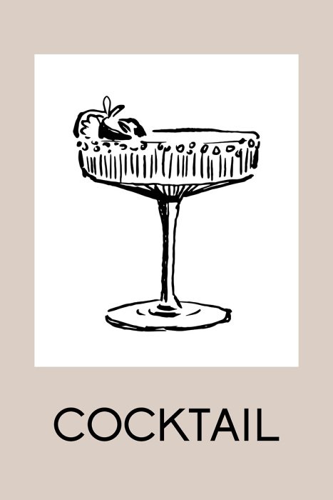 Poster Lineaire schets van een glas met een decoratief opschrift