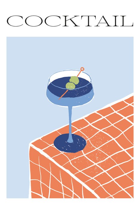 Poster Een verfrissend blauw drankje op een betegeld oppervlak