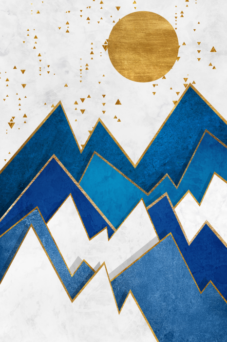 Poster Geometrisch berglandschap in blauwtinten