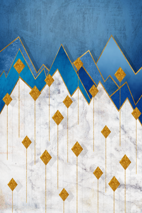 Poster Blauwe bergen op een marmeren achtergrond