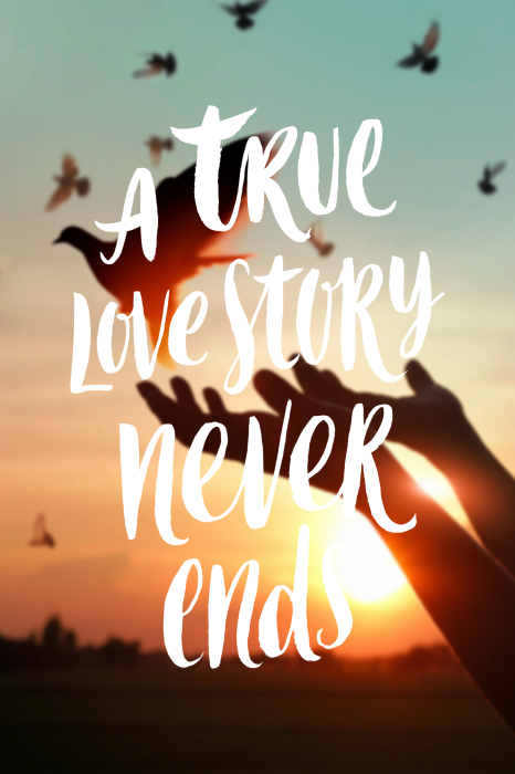 Poster Witte letters op een achtergrond van een hand met vogels