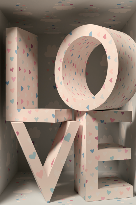 Poster Ruimtelijke typografie met pastelharten