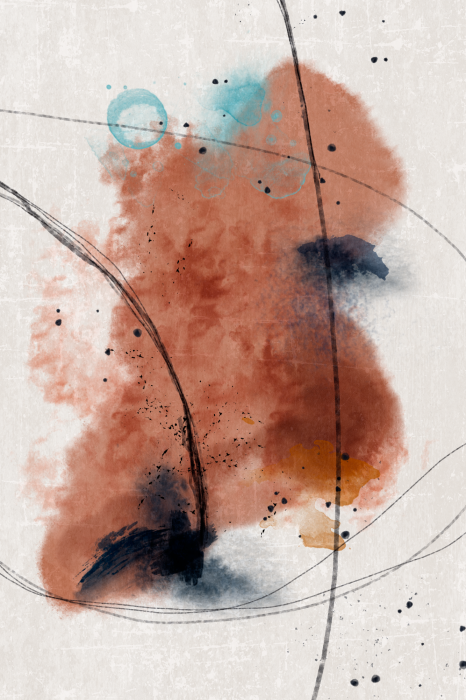 Poster Baksteenrode aquarel met zwarte lijnen