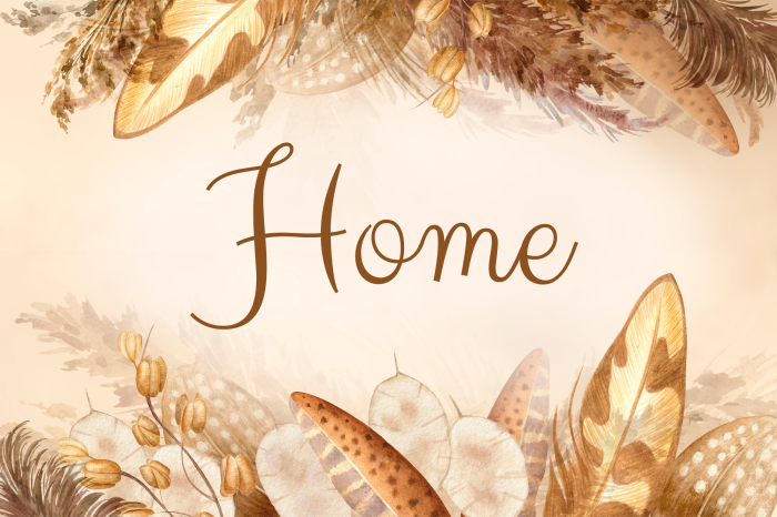 Poster Het opschrift Thuis tussen de herfstbladeren