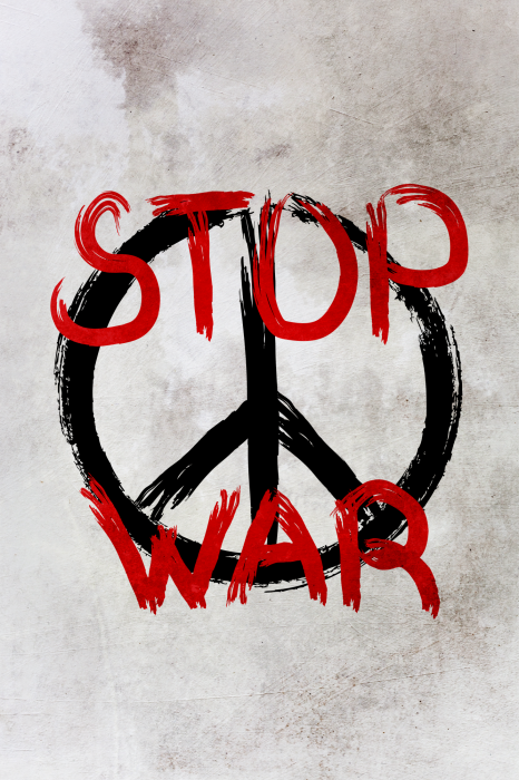 Poster Anti-oorlogsafbeelding met een rode slogan