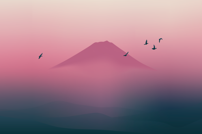 Poster Pastellandschap met het silhouet van een piek