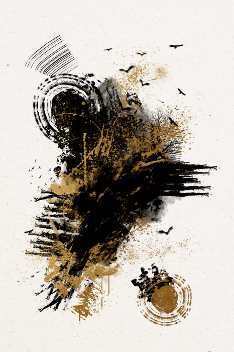 Poster Een expressieve compositie met een donkere vlek