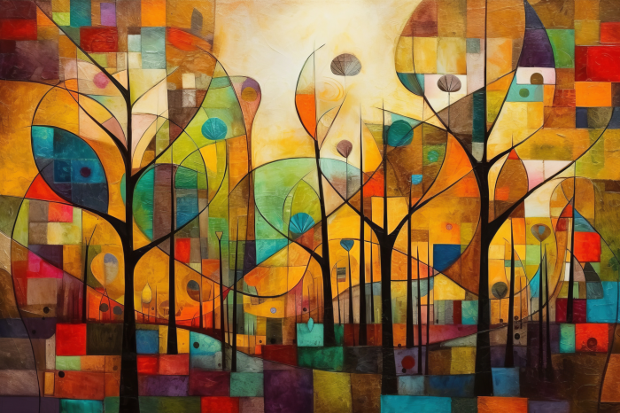 Poster Geometrische bomen in warme tinten