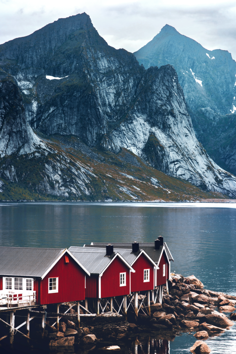 Poster Landschap van een winterbergdorp