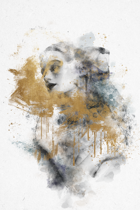 Poster Aquarel vrouwengezicht in grijs