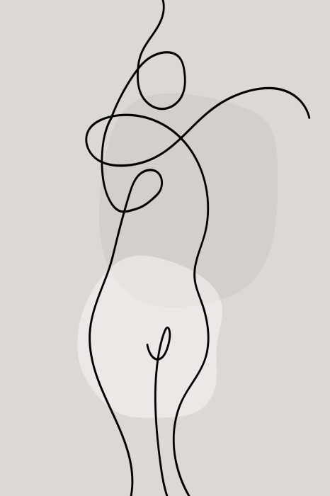 Poster Een delicate tekening van een vrouw tegen een achtergrond van vlekken