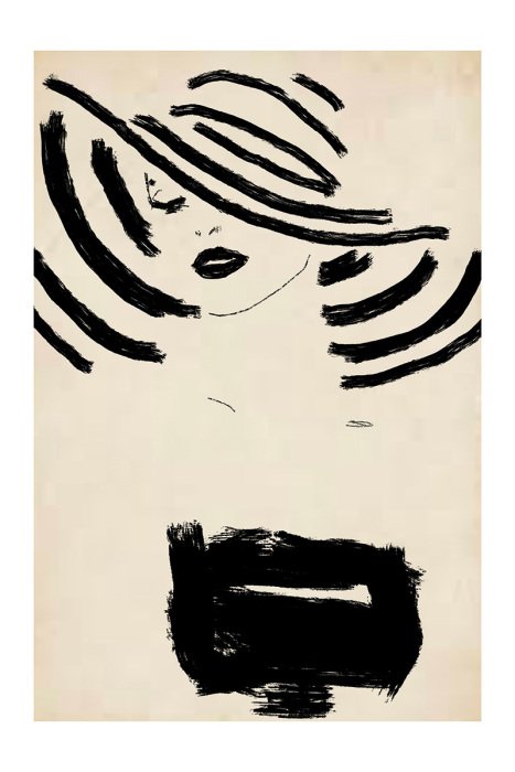 Poster Elegant silhouet van een vrouw met een modieuze hoed