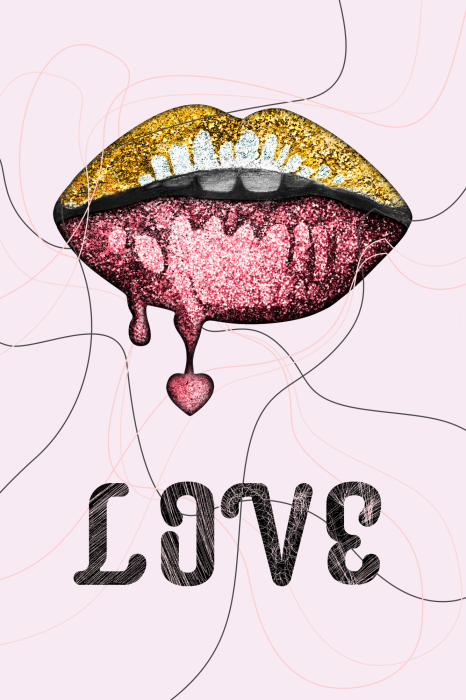 Poster Artistieke lippen met woorden van liefde