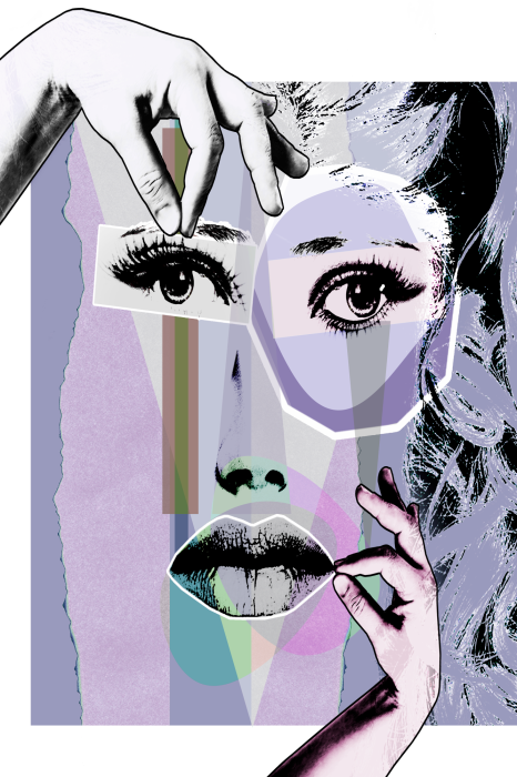 Poster Een vrouwengezicht in pastelkleuren