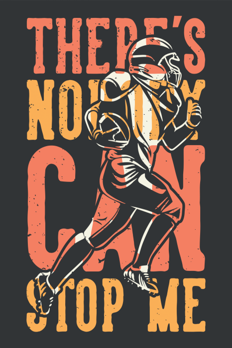 Poster Amerikaanse voetballer en motiverende inscriptie