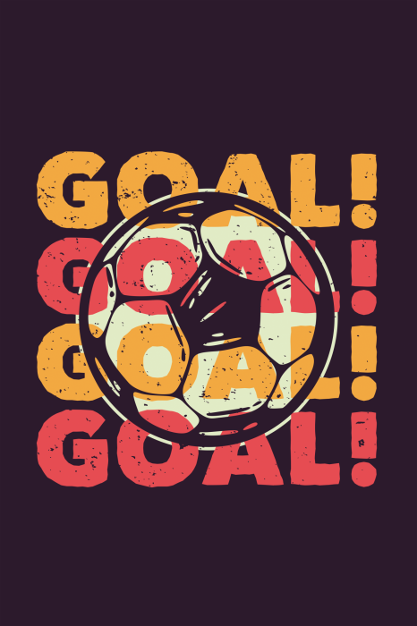 Poster Voetbal en kleurrijke doelopschriften op een donkere achtergrond