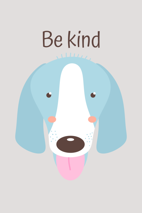 Poster Illustratie van een blauwe hond en de woorden &quot;Wees aardig&quot;