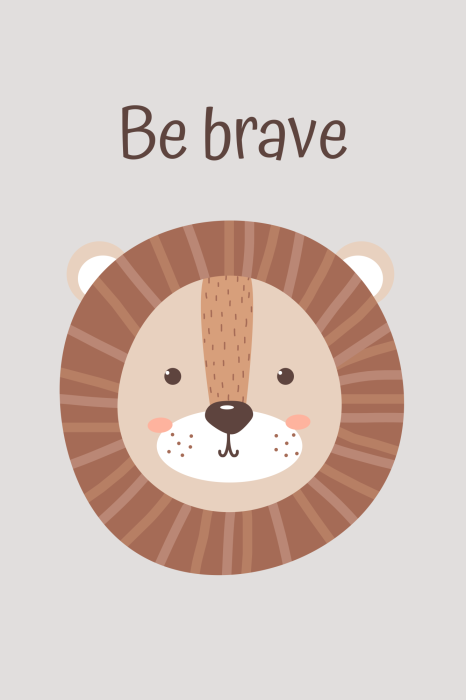 Poster Een klein leeuwenkopje met de tekst &quot;Wees dapper&quot;